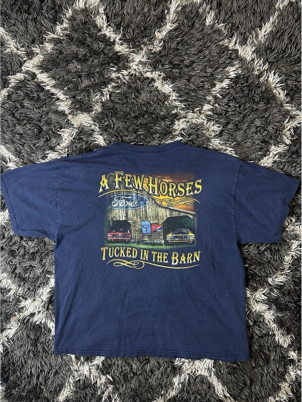 Vintage 90s Delta Pro Weight Ford Mustang Horses Graphic T Shirt Navy Mens 2XL